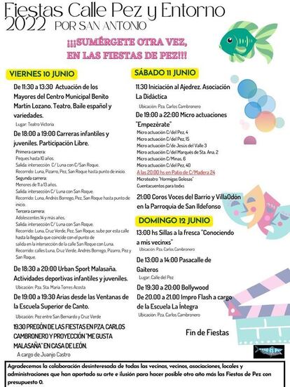 Programación de las Fiestas de la Calle Pez, en el distrito de Universidad.