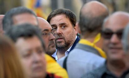 El vicepresidente de la Generalitat catalana, Oriol Junqueras, en la manifestaci&oacute;n convocada para pedir la libertad de &#039;los Jordis&#039; en octubre.