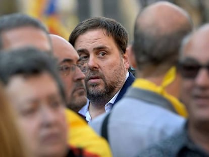 El vicepresidente de la Generalitat catalana, Oriol Junqueras, en la manifestaci&oacute;n convocada para pedir la libertad de &#039;los Jordis&#039; en octubre.