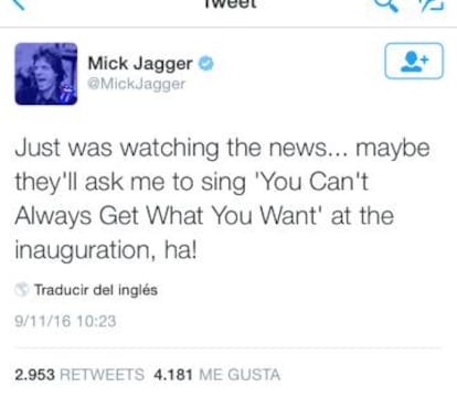 El mensaje de Jagger nada más terminar su discurso Trump.