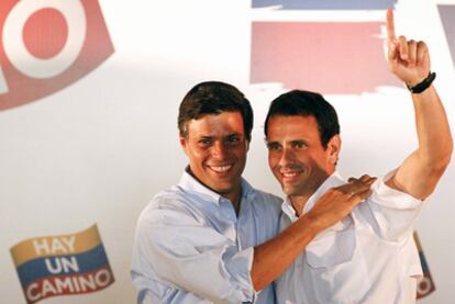 Leopoldo López (left) and Henrique Capriles during a campaign rally in Caracas.