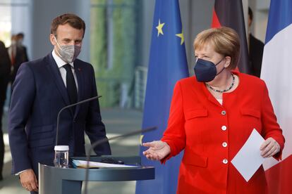 La canciller alemana, Angela Merkel, y el presidente francés, Emmanuel Macron, la semana pasada en Berlín.