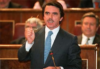 José María Aznar, durante su intervención, ayer, en el pleno del Congreso.