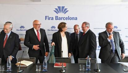 L'alcaldessa de Barcelona, Ada Colau, junt amb el president de Freixenet, José Luis Bonet.