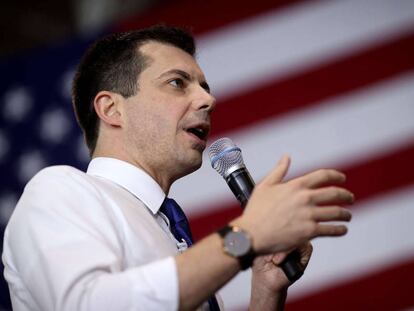 Na foto, o pré-candidato democrata Pete Buttigieg, em New Hampshire.