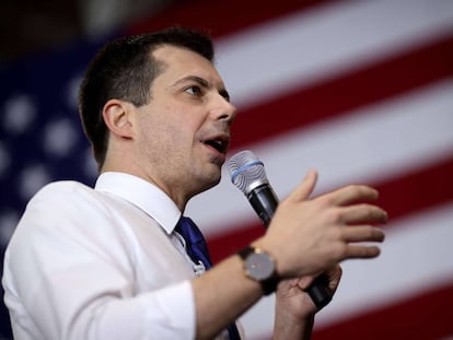 Na foto, o pré-candidato democrata Pete Buttigieg, em New Hampshire.