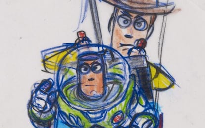 Woody y Buzz, de Toy Story, dibujados por Bob Pauley. 