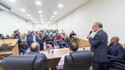 O ex-governador de São Paulo Geraldo Alckmin em evento com sindicalistas na quarta-feira, em São Paulo.