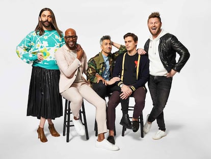 De izquierda a derecha: Jonathan Van Ness, Karamo Brown, Tan France, Antoni Porowski y Bobby Berk.