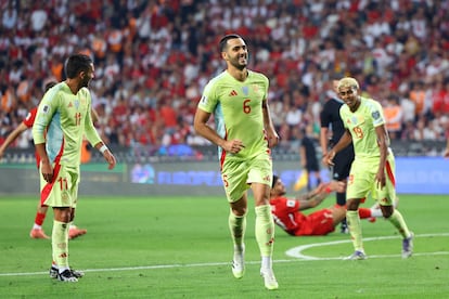 Merino celebra su tercer gol a Turquía, el quinto de los seis de España.