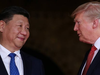 O presidente Donald Trump com Xi Jinping em Mar-a-Lago.