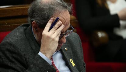 Quim Torra en un pleno del Parlament de Cataluña.