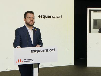 El coordinador de ERC, Pere Aragonès, y el portavoz en el Congreso, Gabriel Rufián, en rueda de prensa telemática.