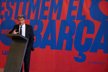 El expresidente, Joan Laporta, en la presentación de su candidatura a la presidencia del Barcelona.