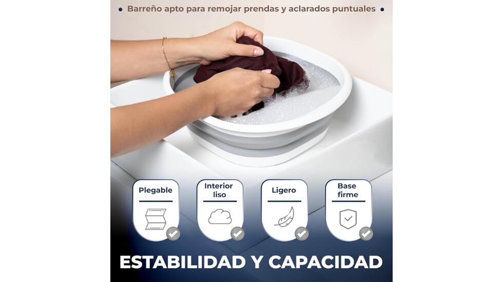 Con la cesta se incluye un práctico barreño plegable.