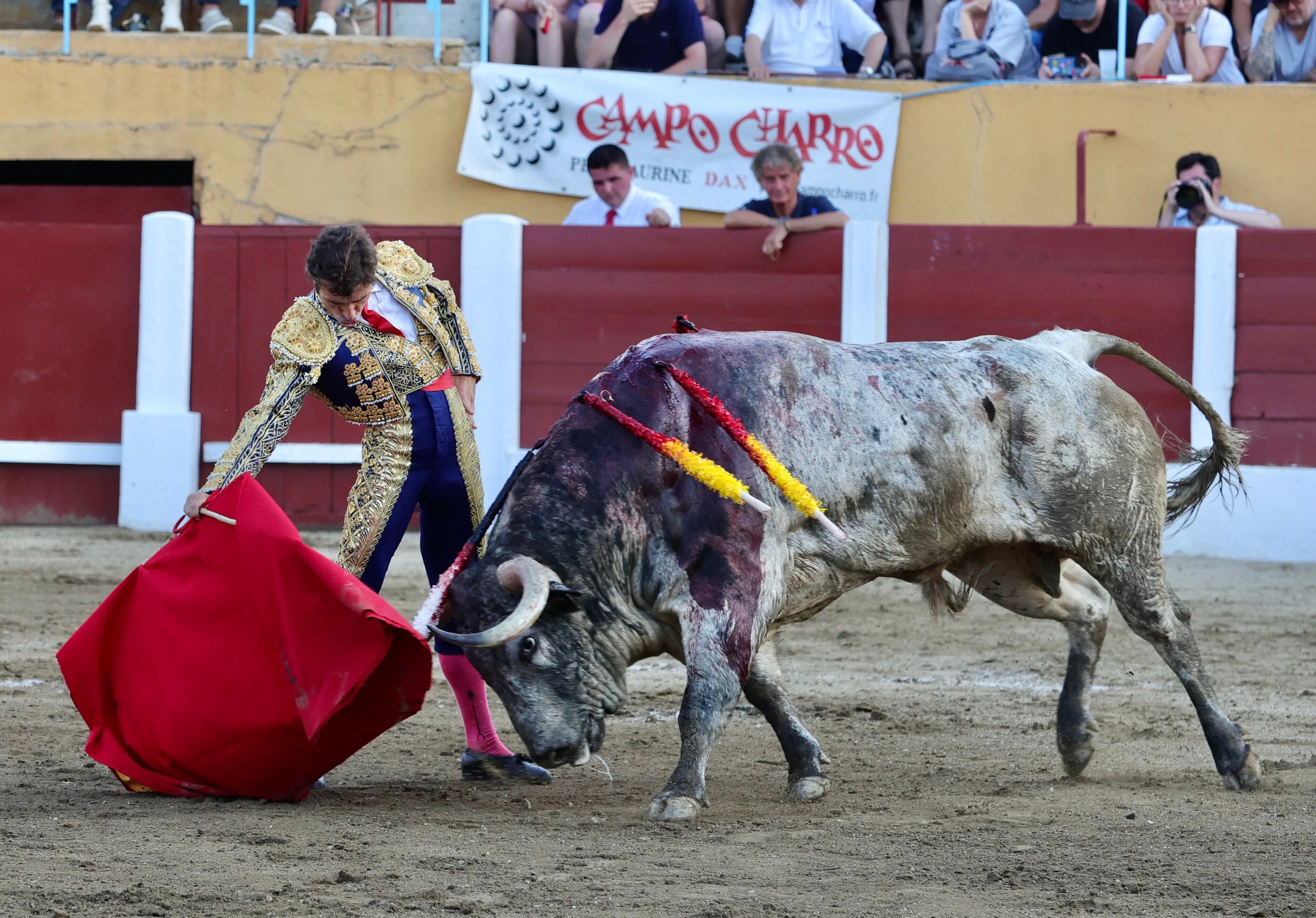 Derechazo de Robleño al quinto toro de la tarde.