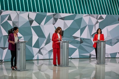 Rocío Monasterio, Mónica García e Isabel Díaz Ayuso en el debate de ayer.