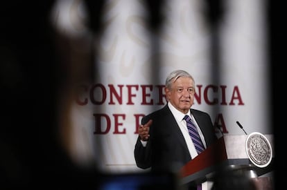 El presidente de México, Andrés Manuel López Obrador, en su rueda de prensa diaria.