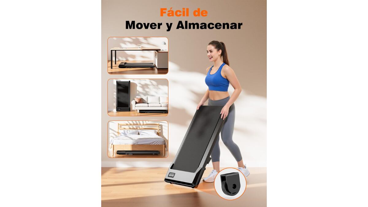 La cinta para correr es plegable y fácil de guardar.