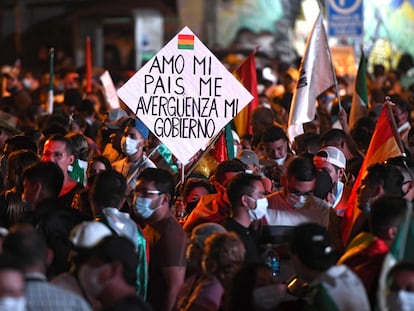 Protesta contra el Gobierno de Luis Arce, en Santa Cruz, Bolivia, este 15 de marzo.