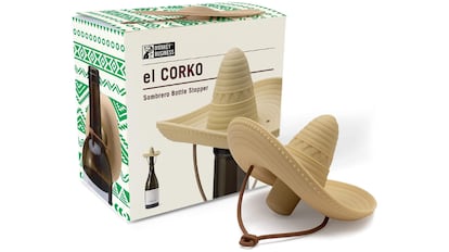 Tapón de silicona con forma de sombrero mexicano, sella la botella y mantiene el vino fresco.