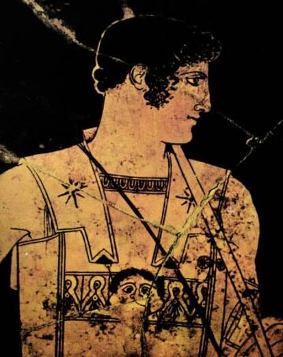 Detalle de un ánfora de la Antigüedad con una pintura de Aquiles.