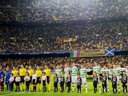 El Camp Nou se tiñió de esteladas ante el Celtic.