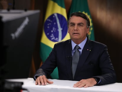 Jair Bolsonaro durante gravação de discurso para a 75ª Assembleia Geral da ONU.