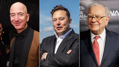Jeff Bezos, Elon Musk y Warren Buffett.