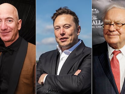 Jeff Bezos, Elon Musk y Warren Buffett.