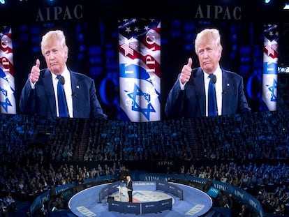 Trump se dirige a la audiencia de la AIPAC.