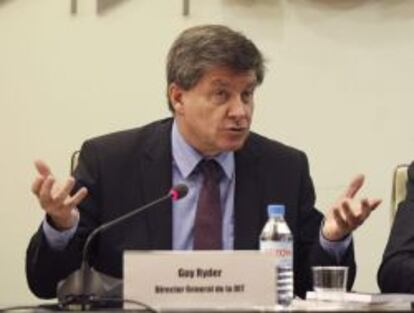 Guy Ryder, Director General de la Organizaci&oacute;n Internacional del Trabajo (OIT), durante la presentaci&oacute;n del informe &quot;Espa&ntilde;a: crecimiento con empleo&quot;.