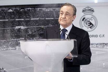 Real Madrid president Florentino Pérez at a news conference earlier this year at the Santiago Bernabéu stadium.