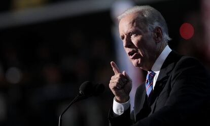 Biden, durante su discurso de aceptaci&oacute;n.