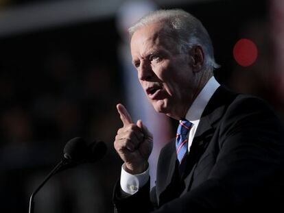 Biden, durante su discurso de aceptaci&oacute;n.