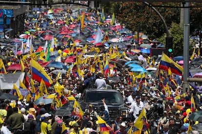 Protesta encabezada por Noboa este martes.