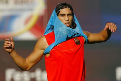 Martín Cáceres durante un entrenamiento con el Barcelona