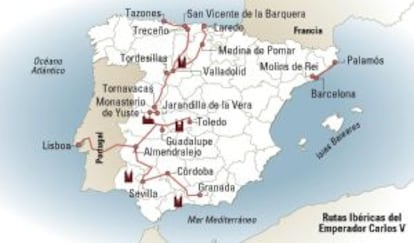 La ruta del emperador Carlos VI por España.