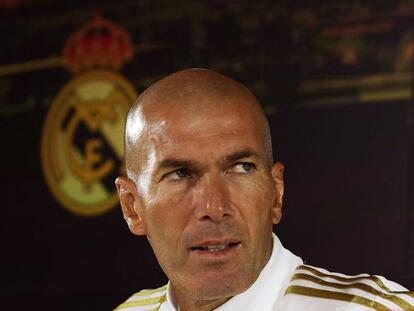 Zinedine Zidane, en la rueda de prensa del sábado en Valdebebas.