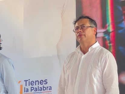 Nicolás Petro with his father, President Gustavo Petro, January 2023.