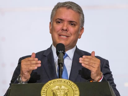 Iván Duque, presidente da Colômbia, durante um ato em Bogotá, em 2020.