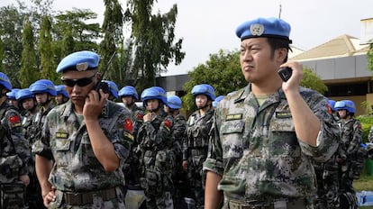 'Cascos azules' chinos en Yuba, capital de Sudán del Sur, en 2015.