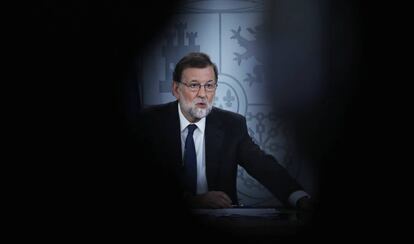 Rueda de prensa del presidente del Gobierno, Mariano Rajoy, en el Complejo de la Moncloa.