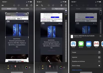 Exportar capturas de pantalla de páginas web en iOS 13 como PDF.