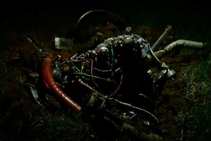 Debris from a helicopter crash is pictured at the crash site in Trigg County, Kentucky, U.S., March 29, 2023.