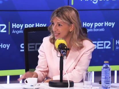 La líder de Sumar, Yolanda Díaz, en el programa 'Hoy por hoy' de la Cadena SER, este martes.
