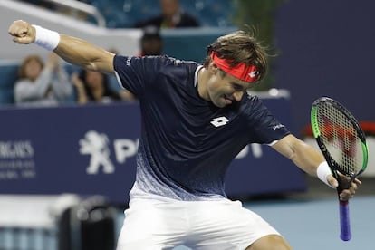 Ferrer celebra su triunfo contra Zverev en Miami.