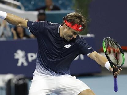 Ferrer celebra su triunfo contra Zverev en Miami.