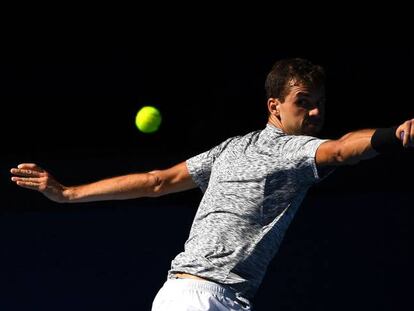 Dimitrov devuelve la pelota de rev&eacute;s durante un partido en Melbourne.