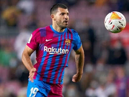 Agüero, durante uno de los partidos que jugó esta temporada con el Barcelona.